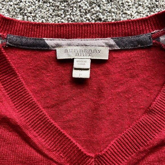 BURBERRY BRIT RED CHECKERED V NECK CASHMERE SWEATER SZ SMALL - Picture 3 of 7